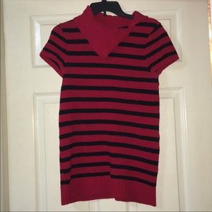 Girls Short Sleeve Striped Knitted Shirt